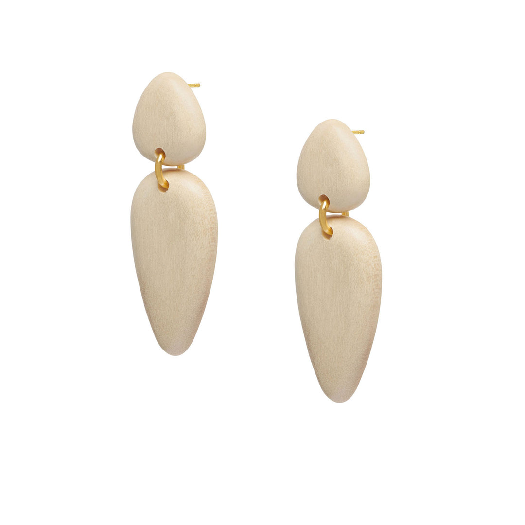 Nala White Wood and Gold teardrop Earrings