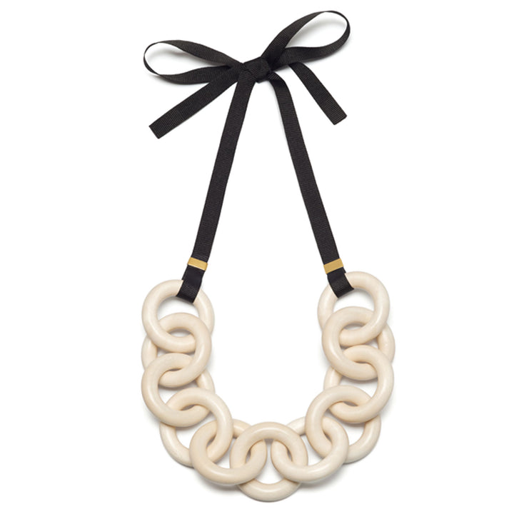 Branch Jewellery White wood chunky circle link necklace on black ribbon