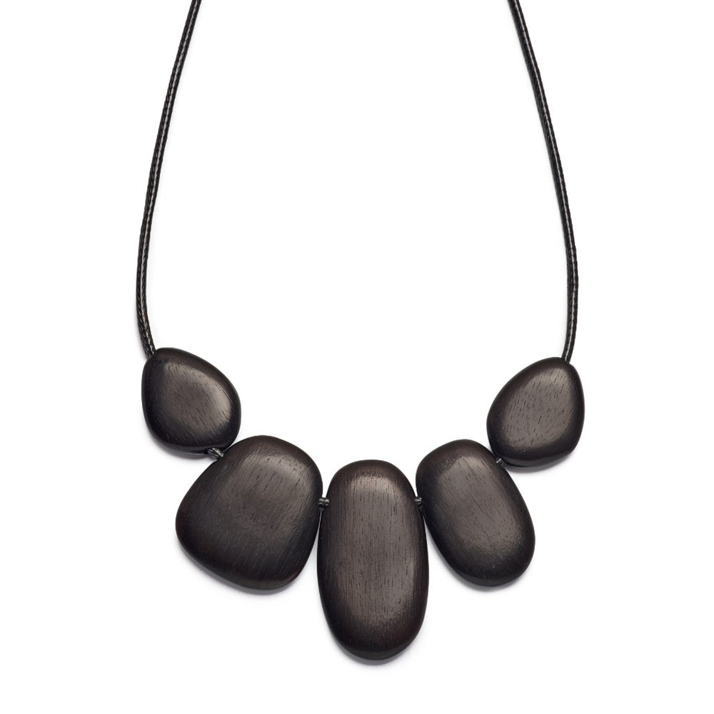 Nola black wooden beads close-up