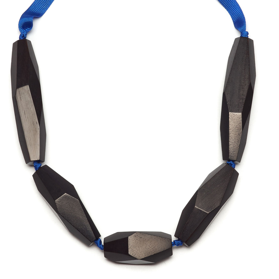 Faceted Black and blue wood necklace