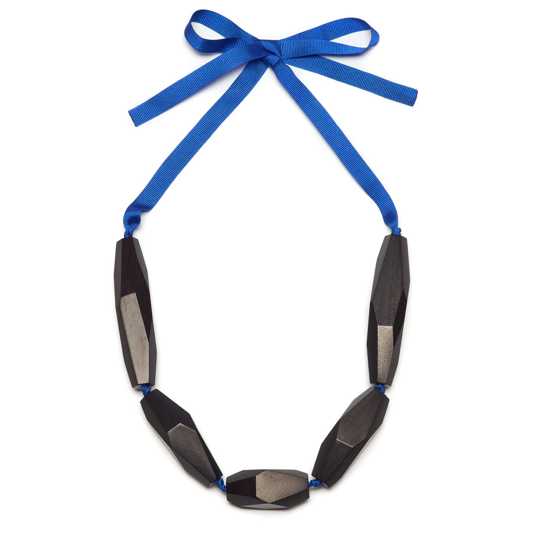 Faceted Black and blue wood necklace
