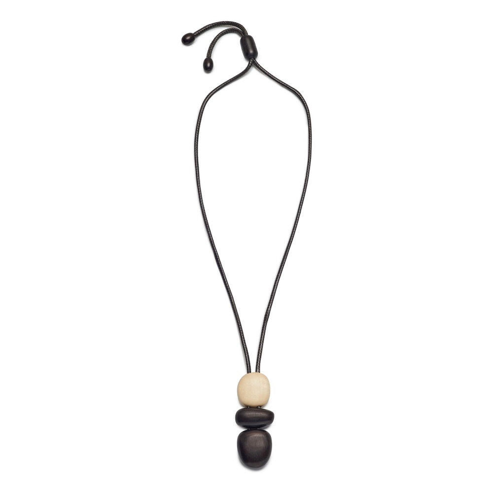 Mira BLK-WHT full wooden pendant necklace on white background