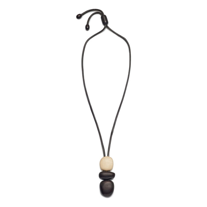 Mira BLK-WHT full wooden pendant necklace on white background