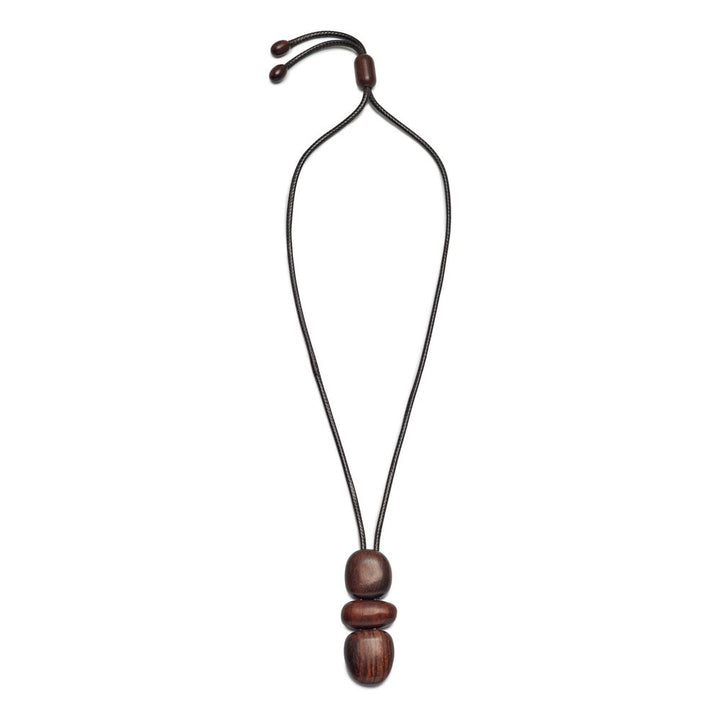 Mira BRN full wooden pendant necklace on white background