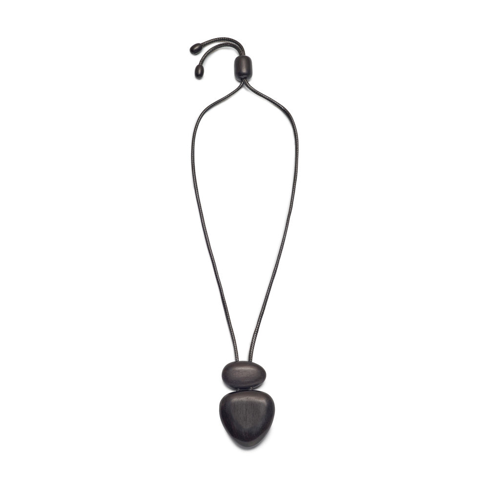 Elara BLK full wooden pendant necklace on white background