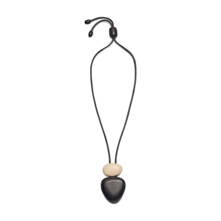 Elara BLK-WHT full wooden pendant necklace on white background