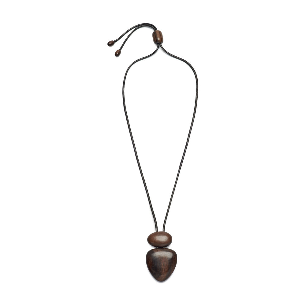 Elara BRN full wooden pendant necklace on white background