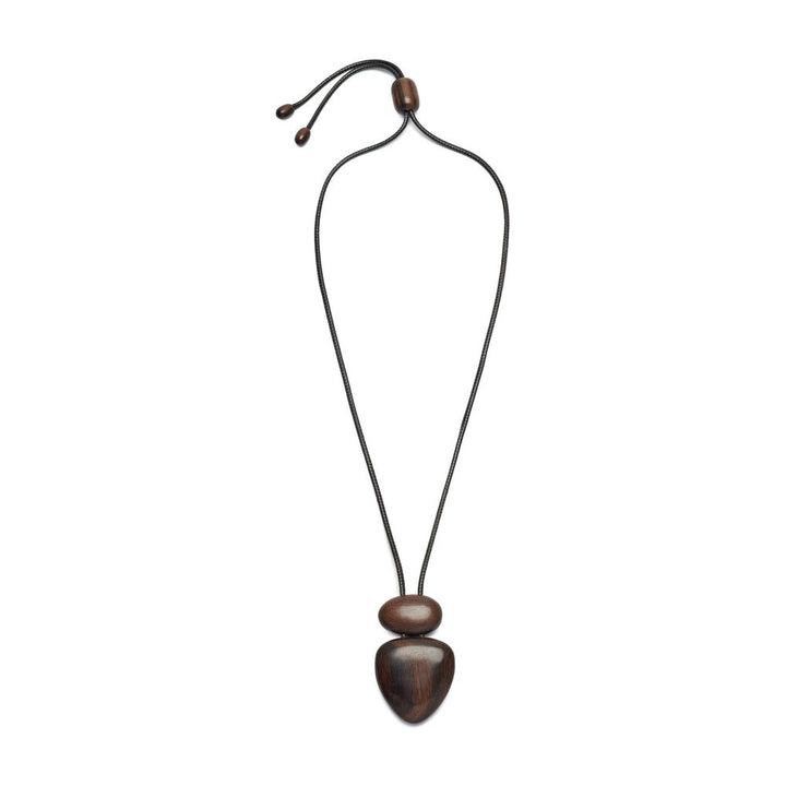 Elara BRN full wooden pendant necklace on white background