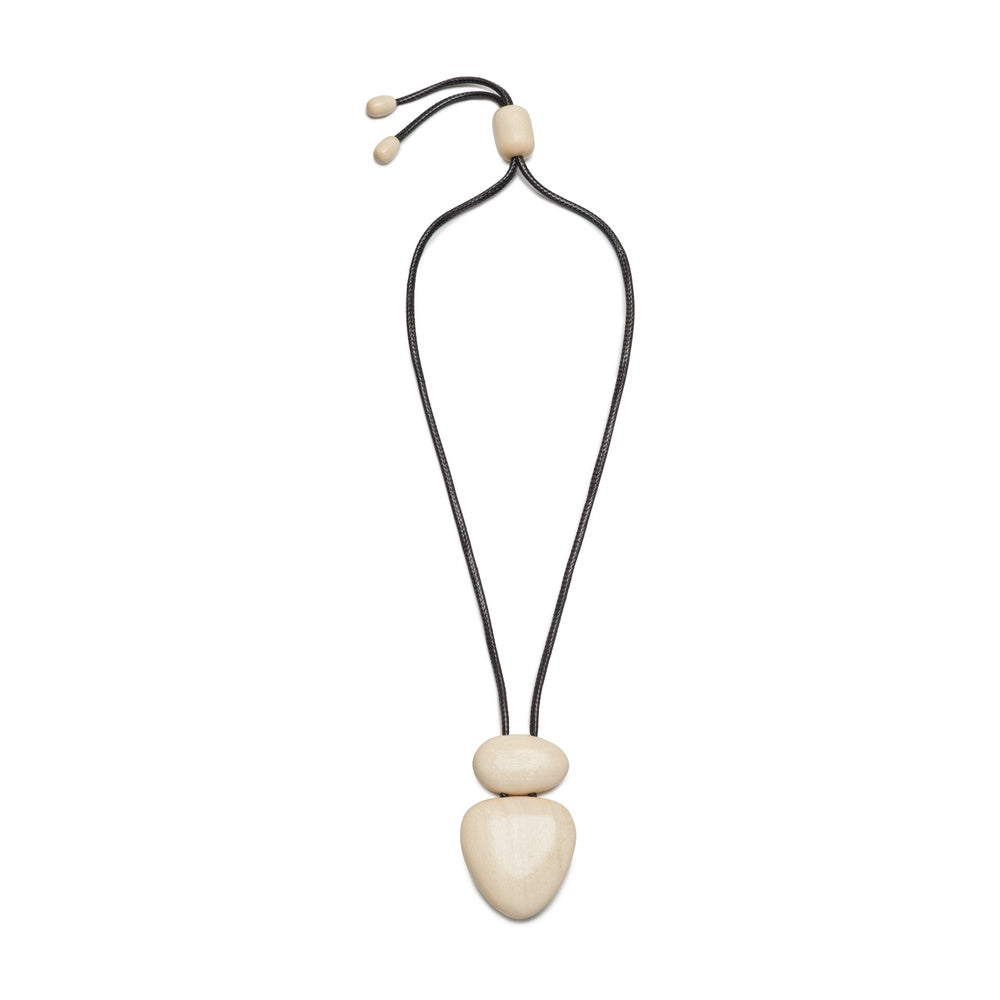 Elara WHT full wooden pendant necklace on white background