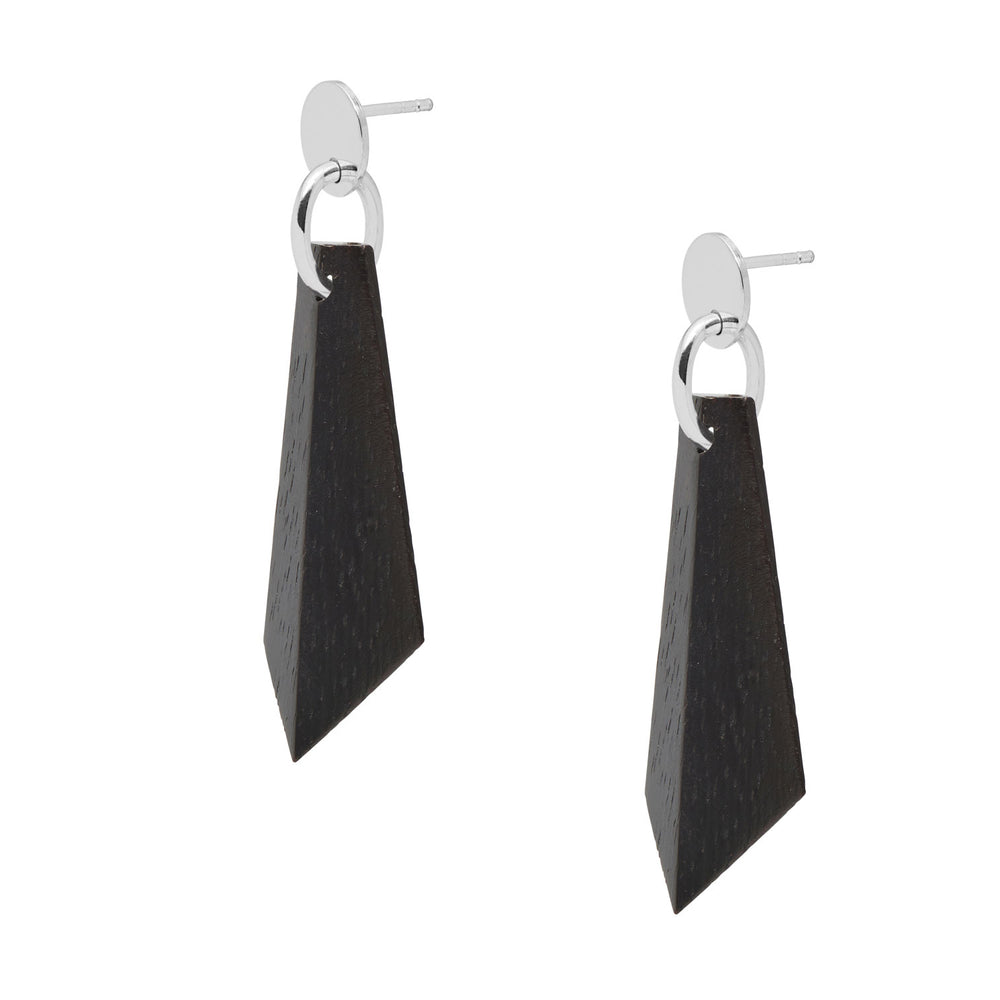 Branch Jewellery - Black wood and silver angular earrings