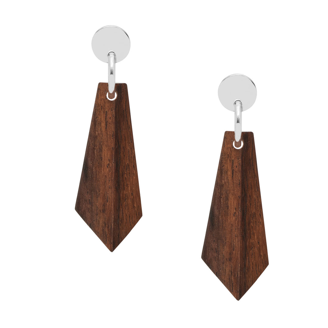 Branch Jewellery - Brown wood and silver angular earrings