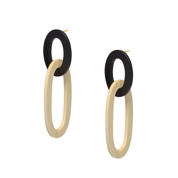 Branch Jewellery - Black & White wood Double oval link earring