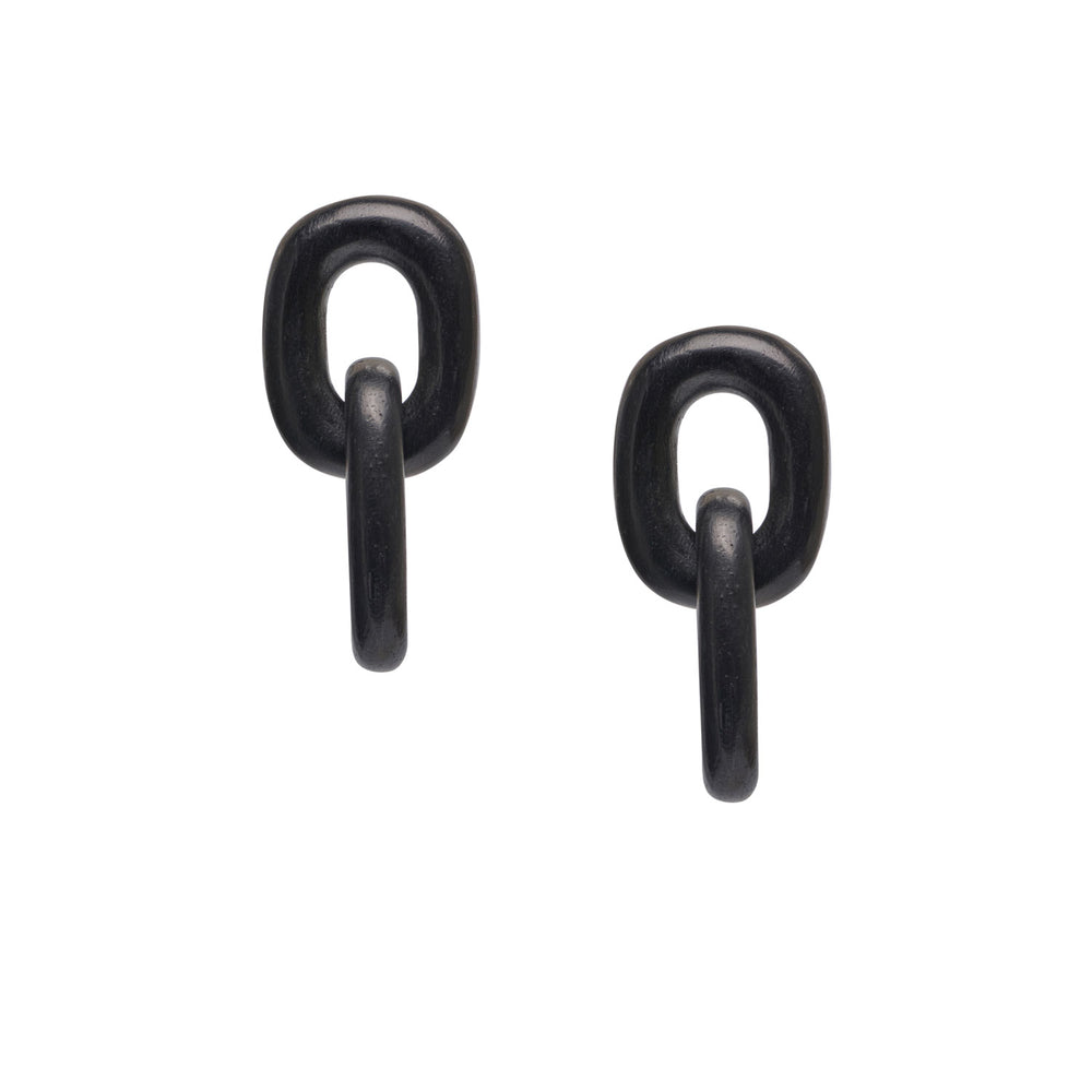 Branch Jewellery - Black wooden oval link drop earrings with a double-link design.