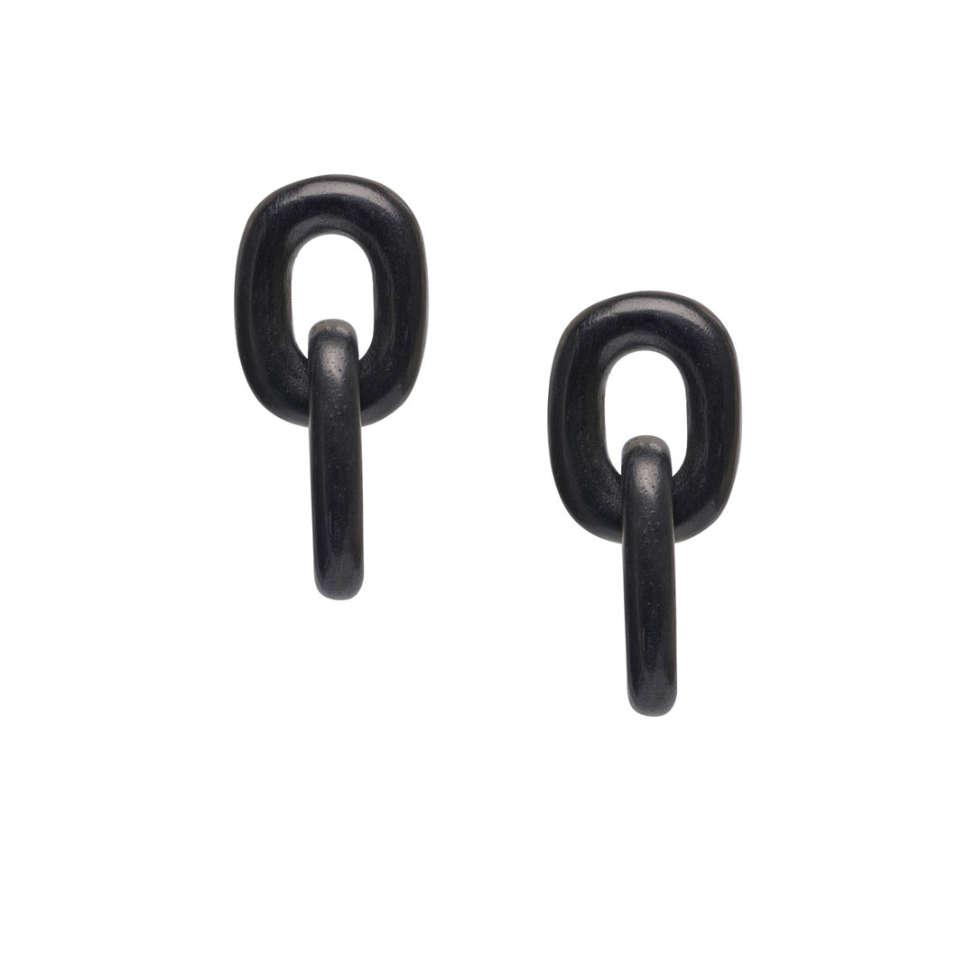 Branch Jewellery - Black wooden oval link drop earrings with a double-link design.