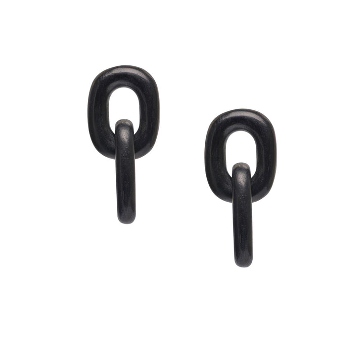 Branch Jewellery - Black wooden oval link drop earrings with a double-link design.