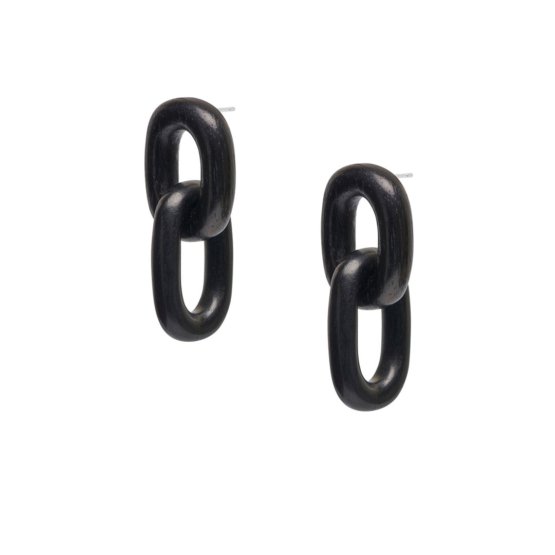 Branch Jewellery - Black wooden oval link drop earrings with a double-link design.
