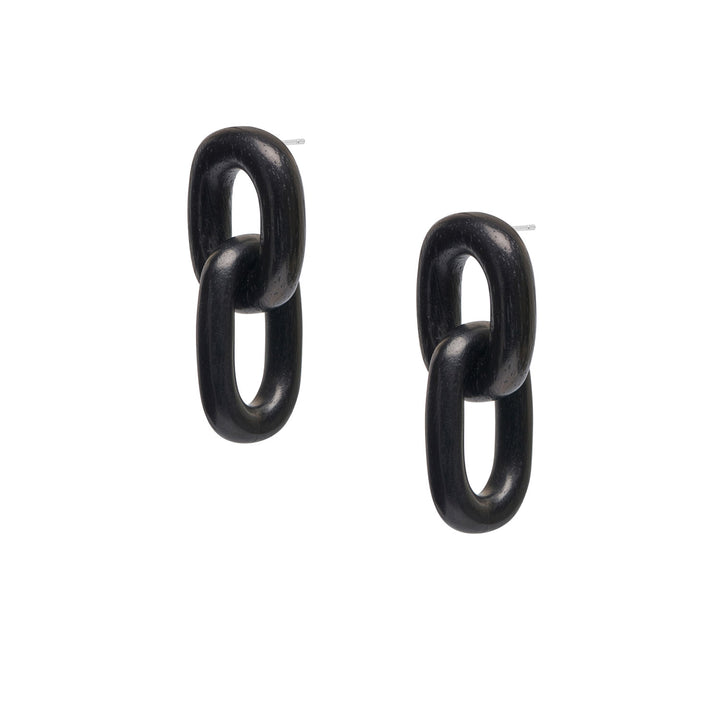 Branch Jewellery - Black wooden oval link drop earrings with a double-link design.
