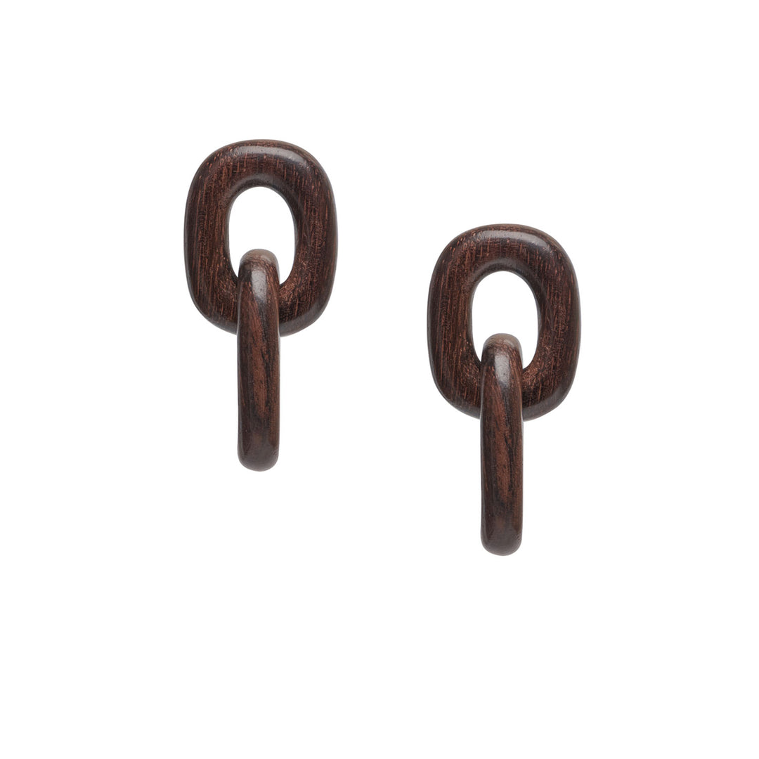 Branch Jewellery - Brown wooden oval link drop earrings with a double-link design.