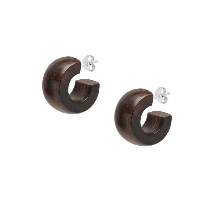 Branch Jewellery - Brown wood small rounded huggie hoop earring