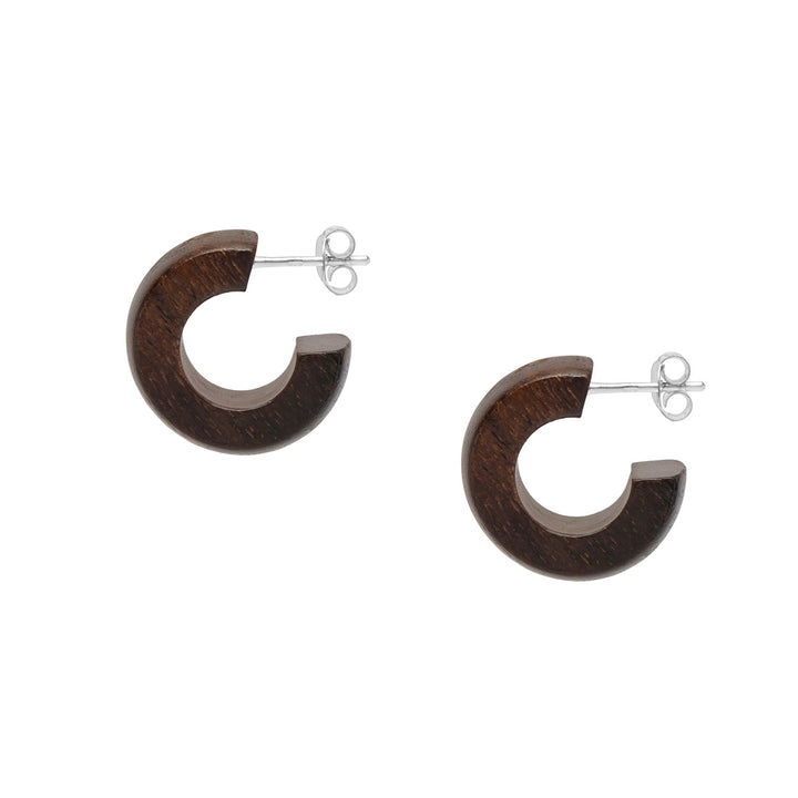 Branch Jewellery - Brown wood small rounded huggie hoop earring