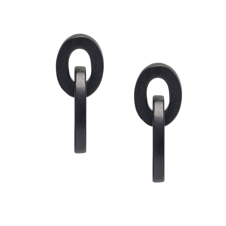 Aria - Interlocking Oval Black Wood and Silver Link Earrings
