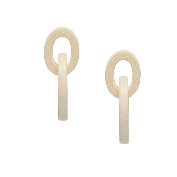 Aria - Interlocking Oval White Wood and gold plate Link Earrings