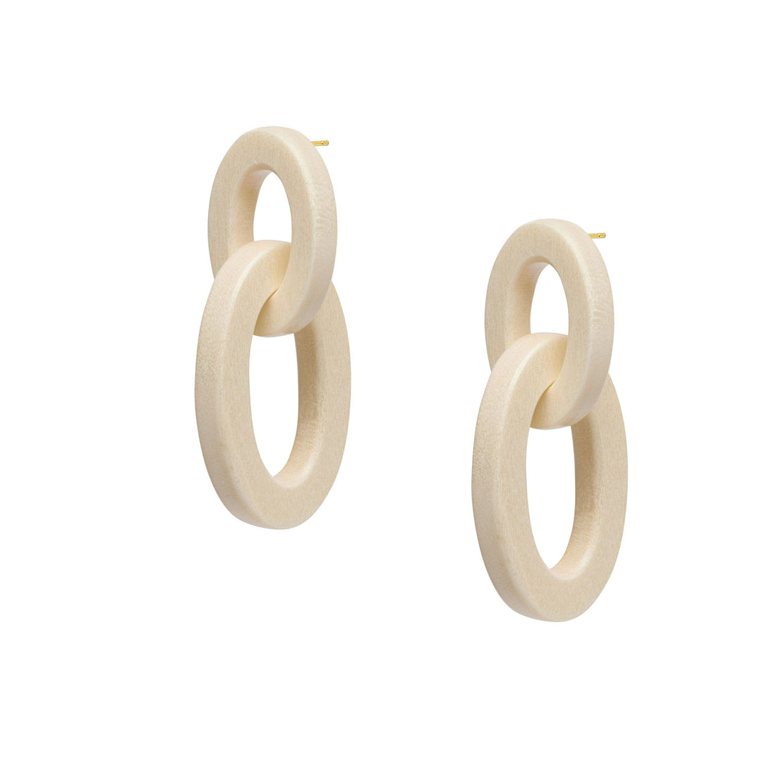 Aria - Interlocking Oval White Wood and gold plate Link Earrings