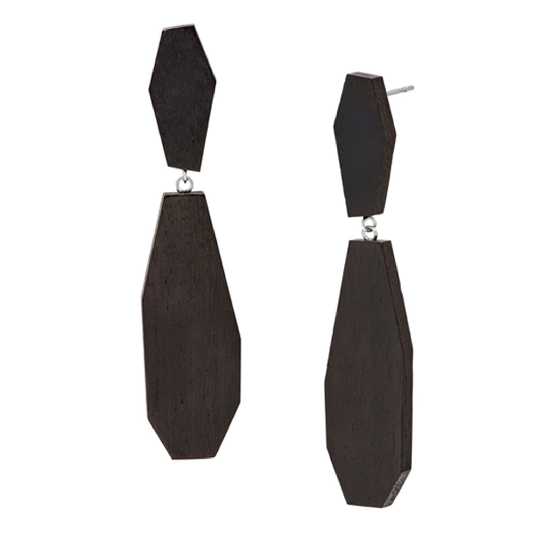 Branch Jewellery Black wood and silver abstract shaped drop earring 