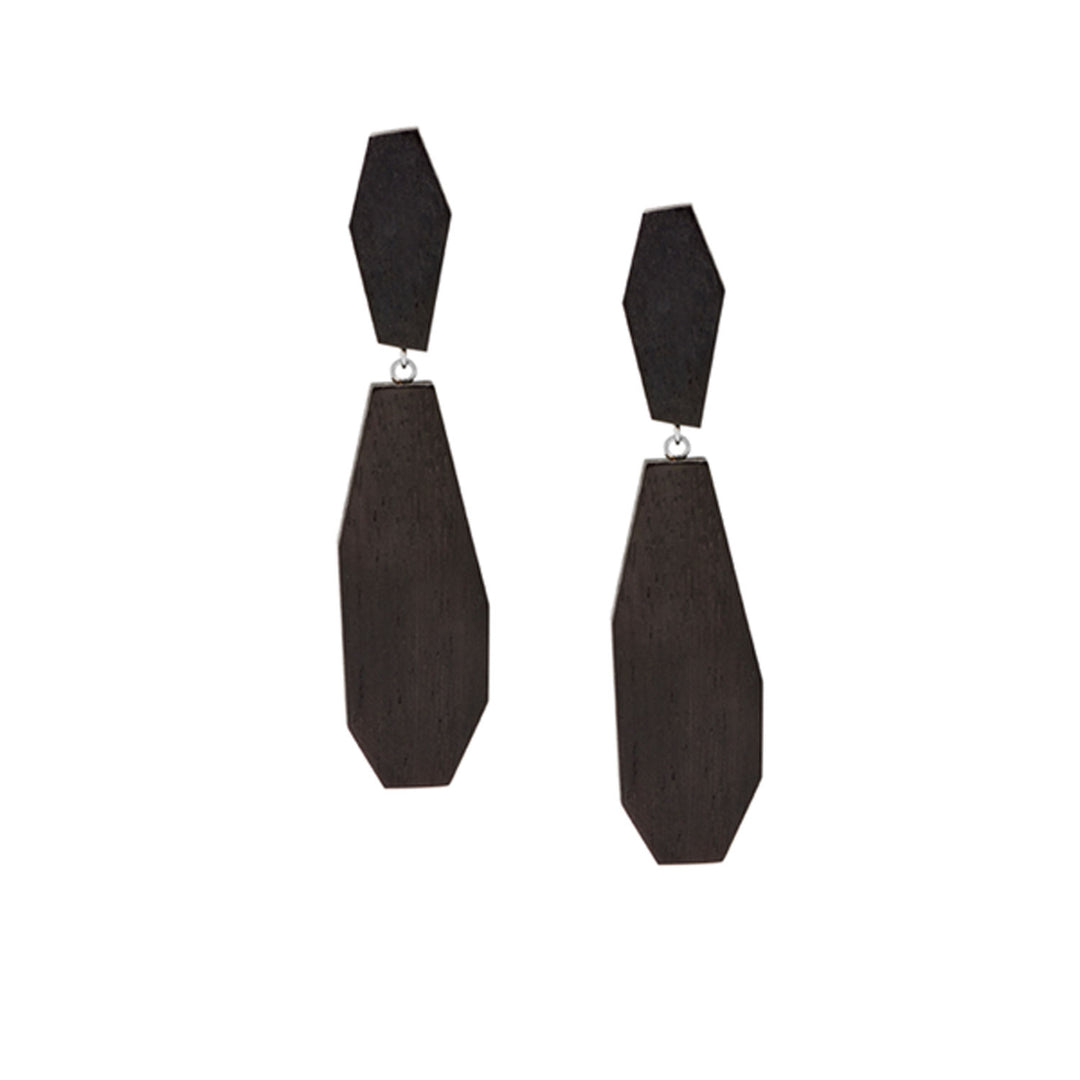 Branch Jewellery Black wood and silver abstract shaped drop earring 