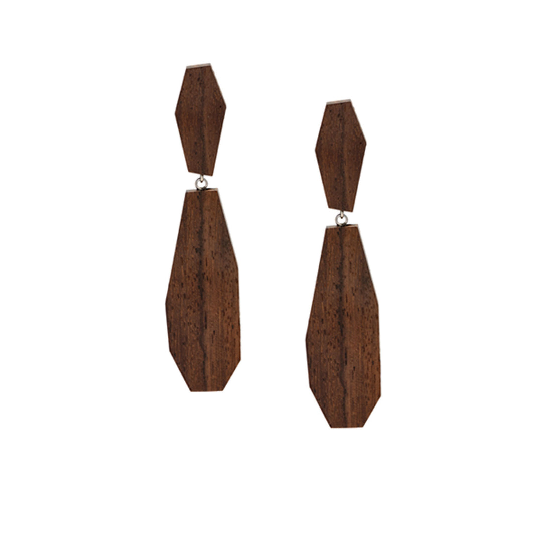 Branch Jewellery Brown wood and silver abstract shaped drop earring