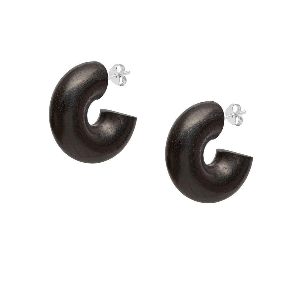 Branch Jewellery Chunky rounded black wood hoop earrings