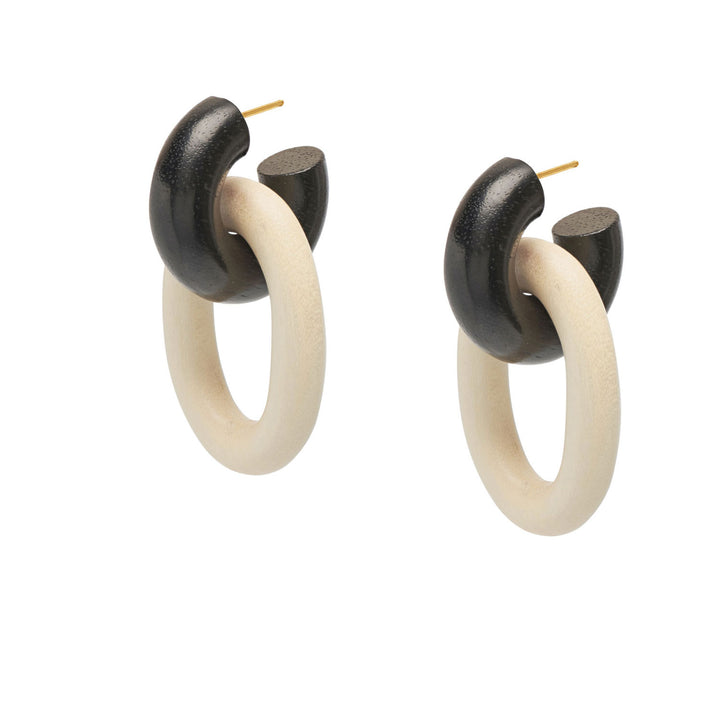 Chunky link earring – Black & White wood