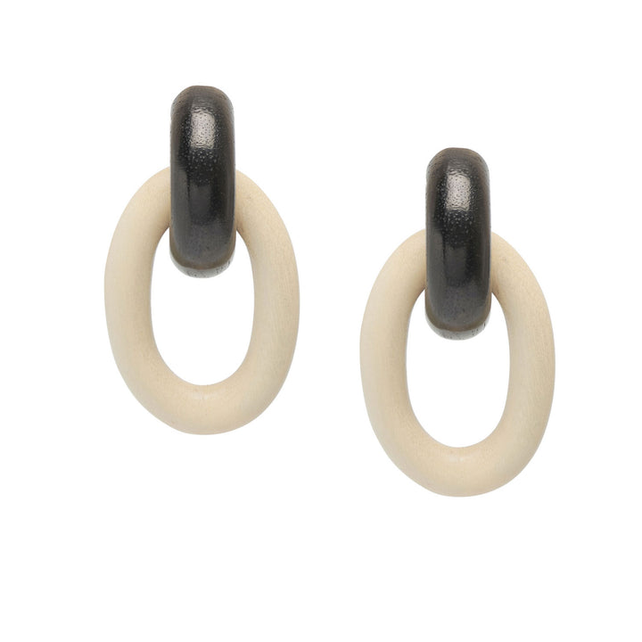 Chunky link earring – Black & White wood