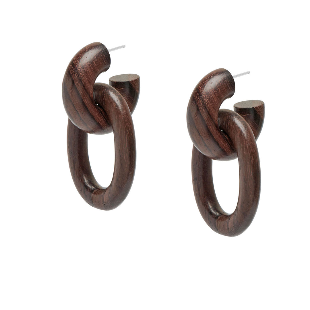 Chunky link earring – Brown Wood