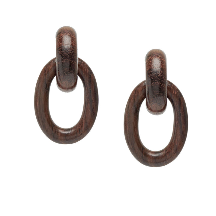 Chunky link earring – Brown Wood