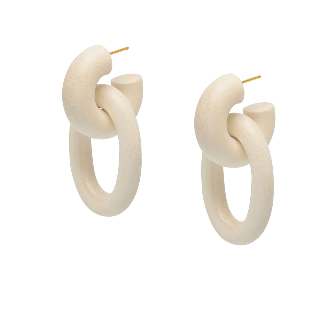 Chunky double link earring – White Wood