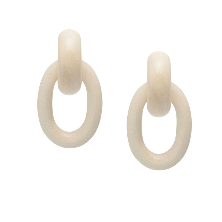 Chunky double link earring – White Wood
