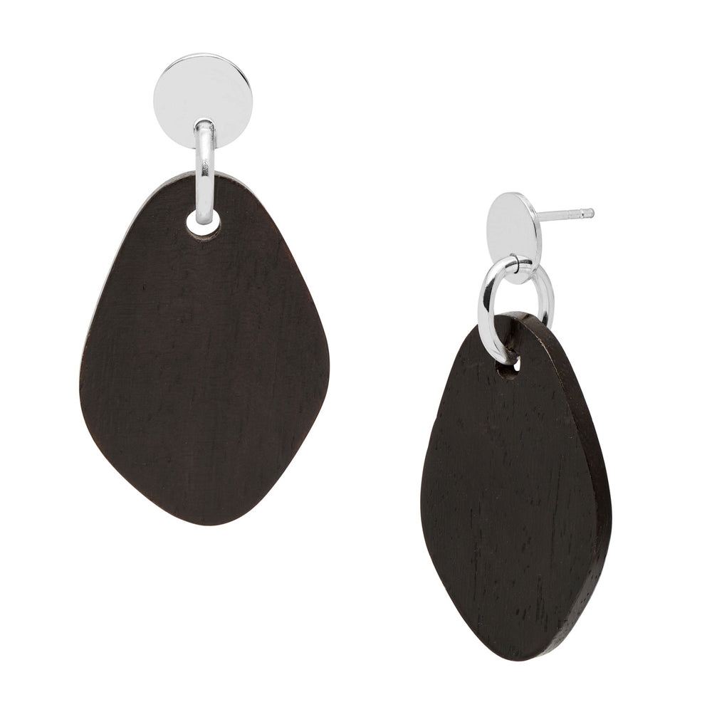 Branch Jewellery - Black wood Flat oval shaped earring– Silver