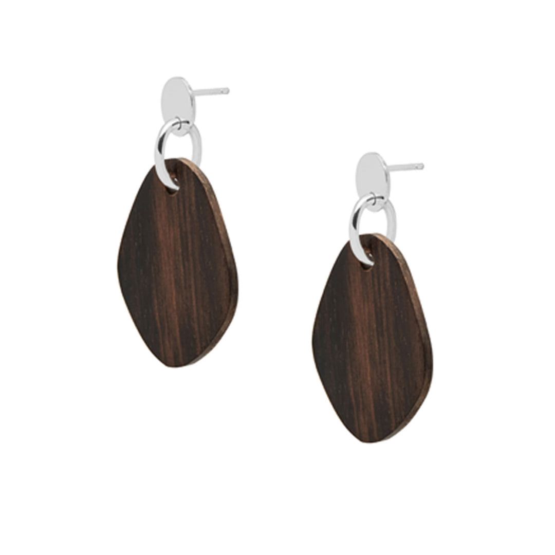 Branch Jewellery - Brown wood Flat oval shaped earring– Silver