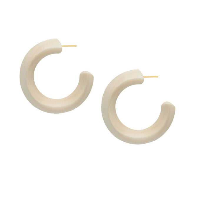 Dara Handcrafted White Wood and Gold Hoop Earrings