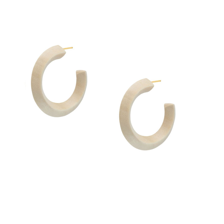 Dara Handcrafted White Wood and Gold Hoop Earrings