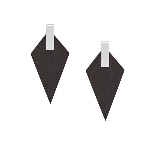 Branch Jewellery - Black wood and silver triangular drop earrings