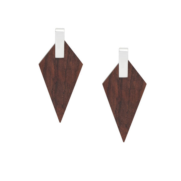 Branch Jewellery - Brown wood and silver triangular drop earrings
