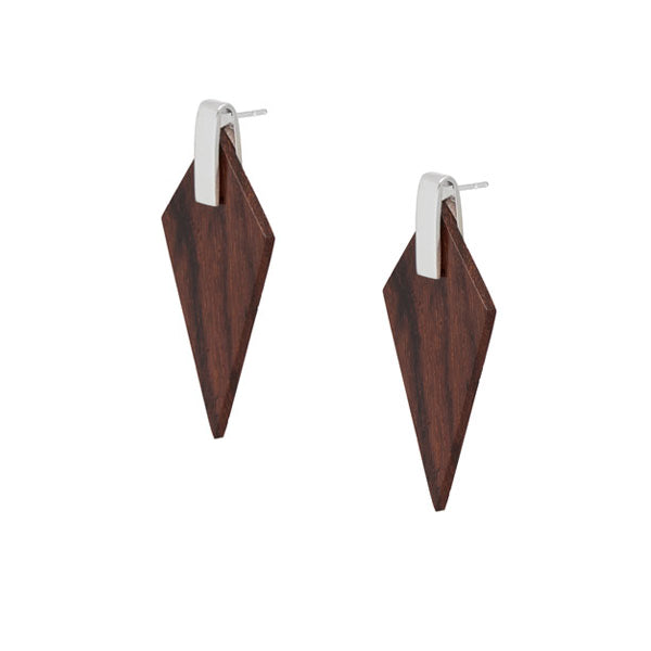 Branch Jewellery - Brown wood and silver triangular drop earrings