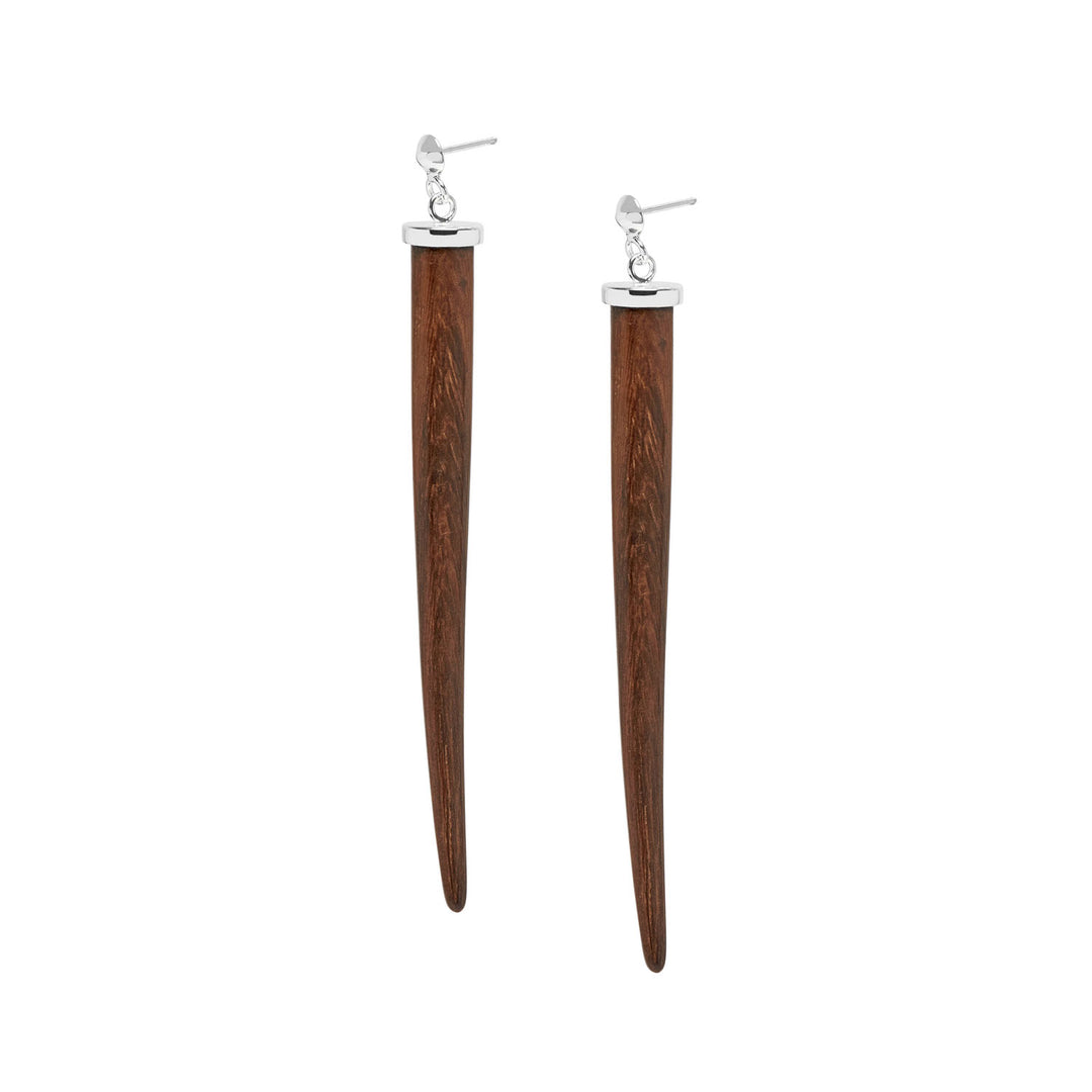 Tala Brown Wood and Silver Long Spike Earrings