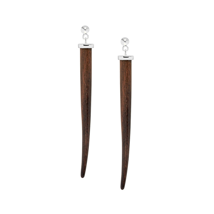 Tala Brown Wood and Silver Long Spike Earrings