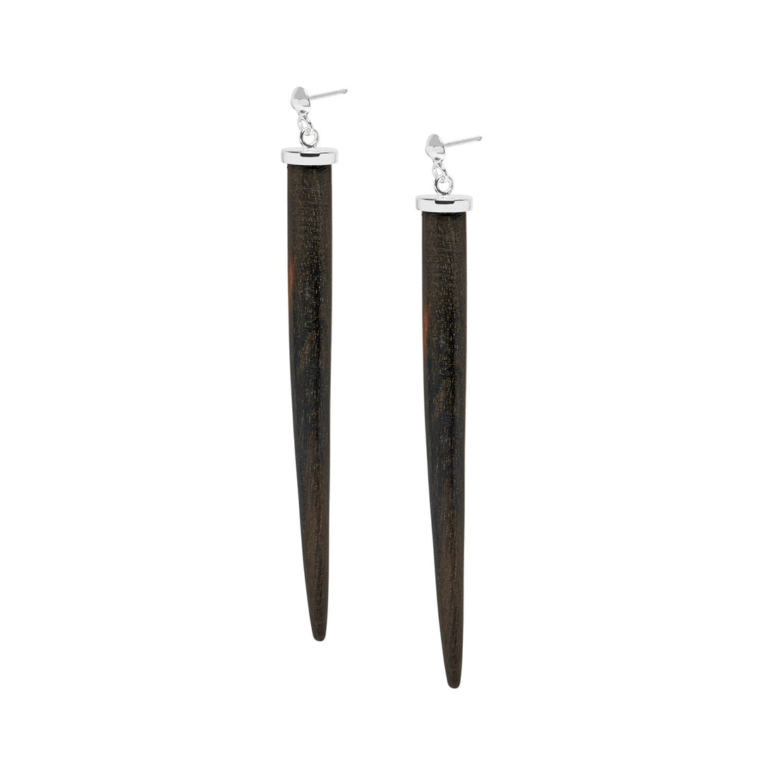 Tala Black Wood and Silver Long Spike Earrings