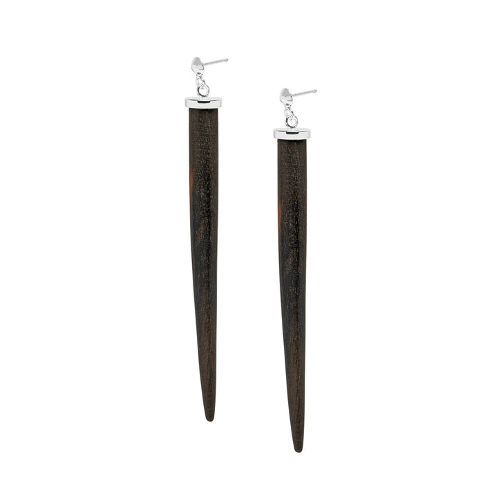 Tala Black Wood and Silver Long Spike Earrings