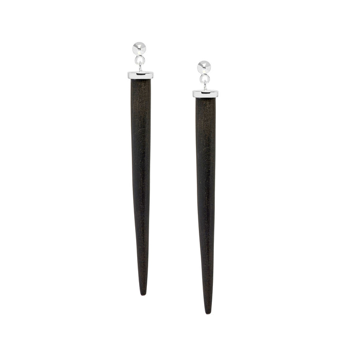 Tala Black Wood and Silver Long Spike Earrings