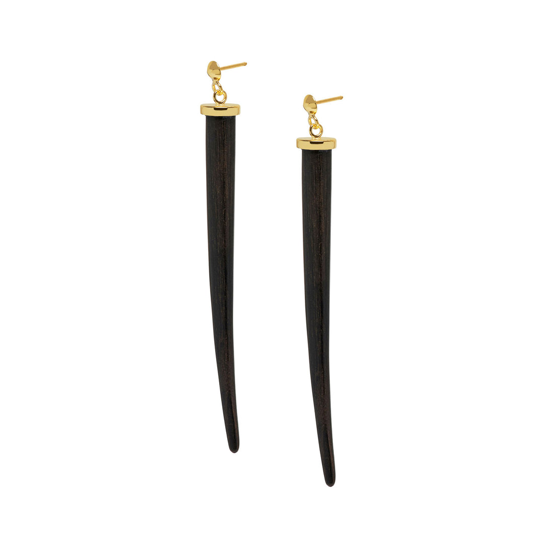 Tala Black Wood and Gold Long Spike Earrings
